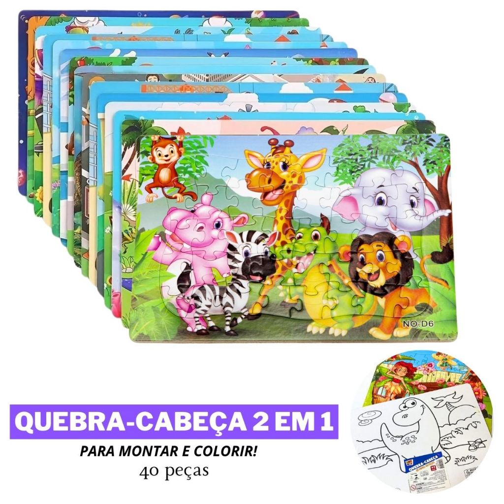 20 Quebra-cabeça de Papel 40pcs Frutas Animais Desenho Crianças Brinquedos Educativos Lembrancinha