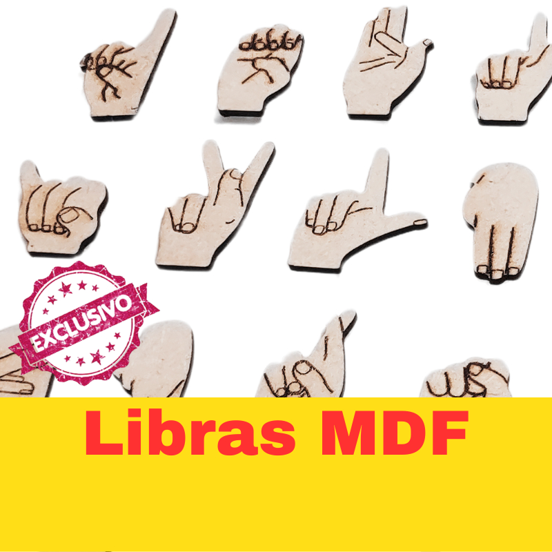 Alfabeto em Libras em MDF 3mm com Encarte e 26 letras