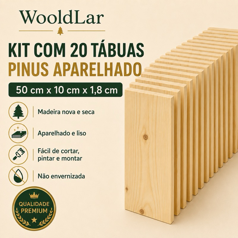 Kit 3 a 20 Tábuas de Pinus Natural Aparelhado 50x10x1,8cm | Madeira para Prateleiras, Artesanato, Marcenaria e DIY