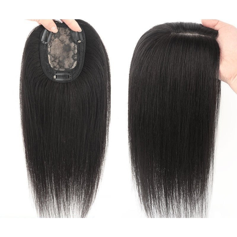 Aplique de Cabelo Humano 100% 40-45cm com Clipe e Base 8x12cm, Preto Natural e Marrom para Mulheres
