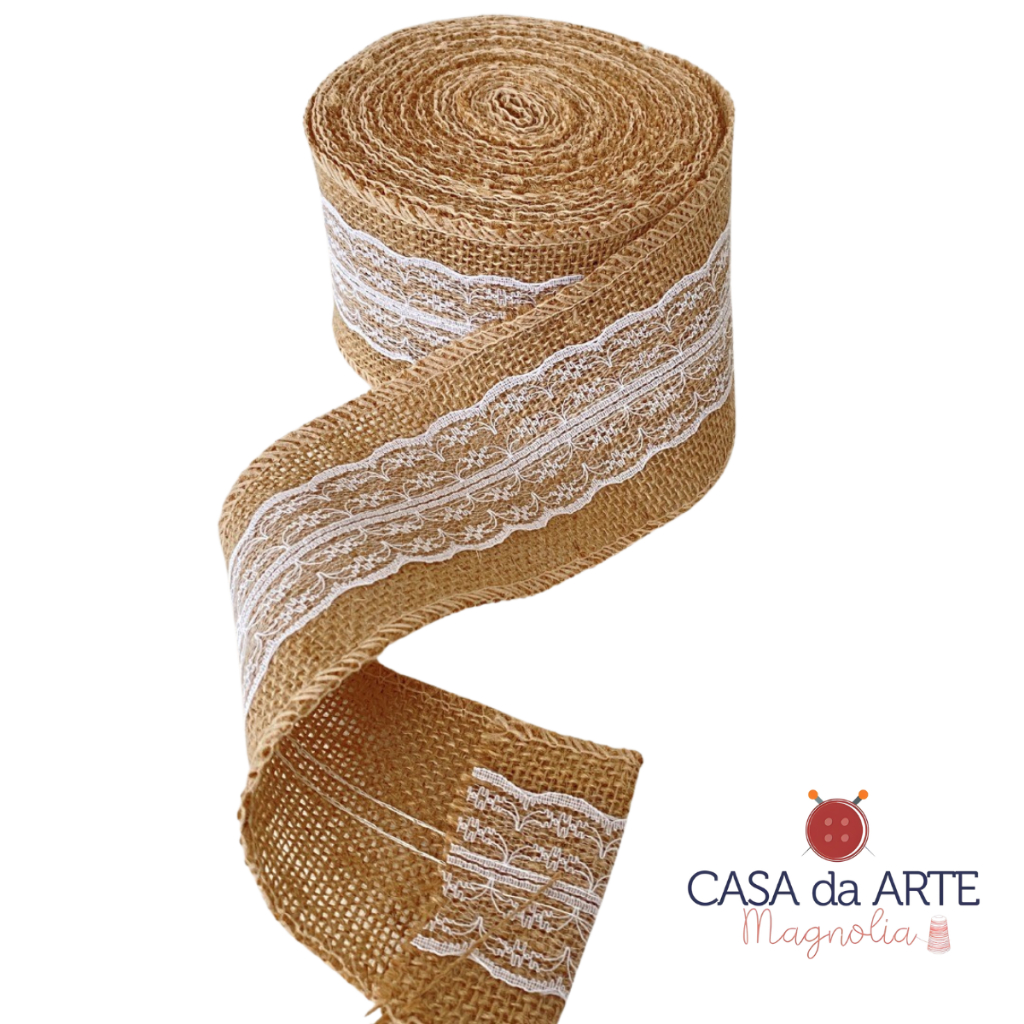 Fita De Juta Com Renda Natural 8cm * 9,5mt - Para Artesanato & Decoração