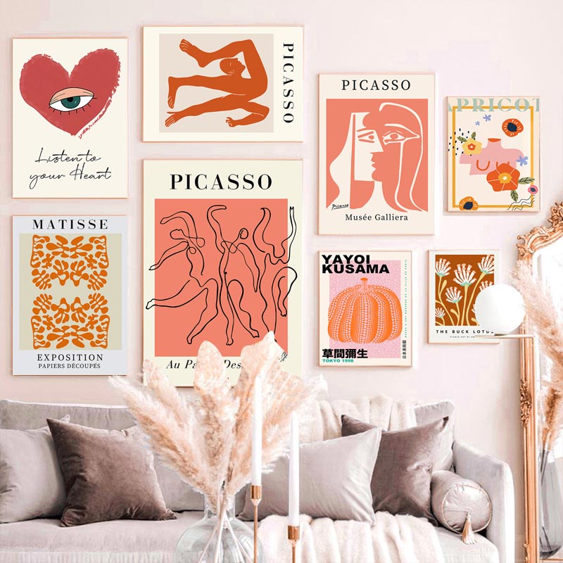 Yayoi Kusama Abstract Wall Poster Couple Love Canvas Painting Human Face Line Living Room Wall Painting Home Decoration Painting
