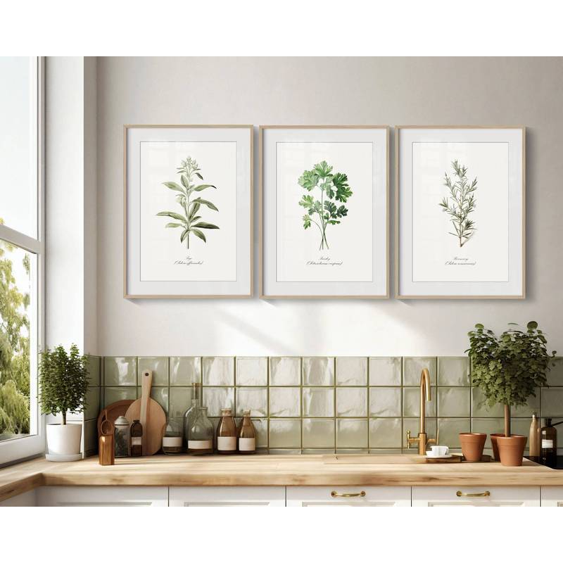 Vintage Kitchen Herb Botanical Set Poster No Frame Canvas Wall Art Painting Farmhouse Kitchen Dining Room Decor