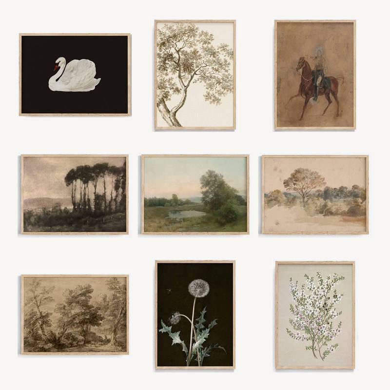 Swan Botanical Landscape Eclectic Vintage Poster No Frame Canvas Wall Art Painting Living Room Decor