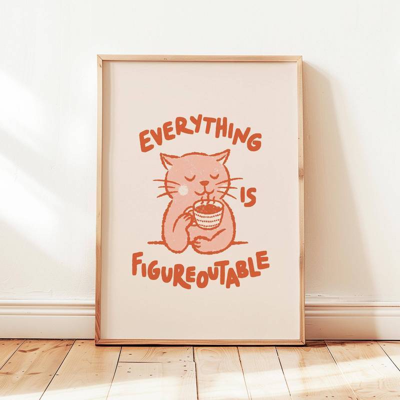 Everything Is Figureoutable Cat amd Dog Positive Affirmations Kids Poster canvas painting  Motivational Wall Decor