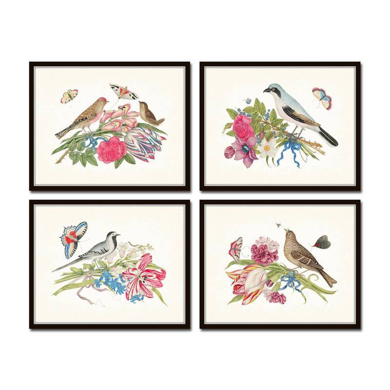 Vintage Birds Blooms Chinoiserie Set Poster No Frame Canvas Wall Art Painting French Country Bedroom Living Room Decor