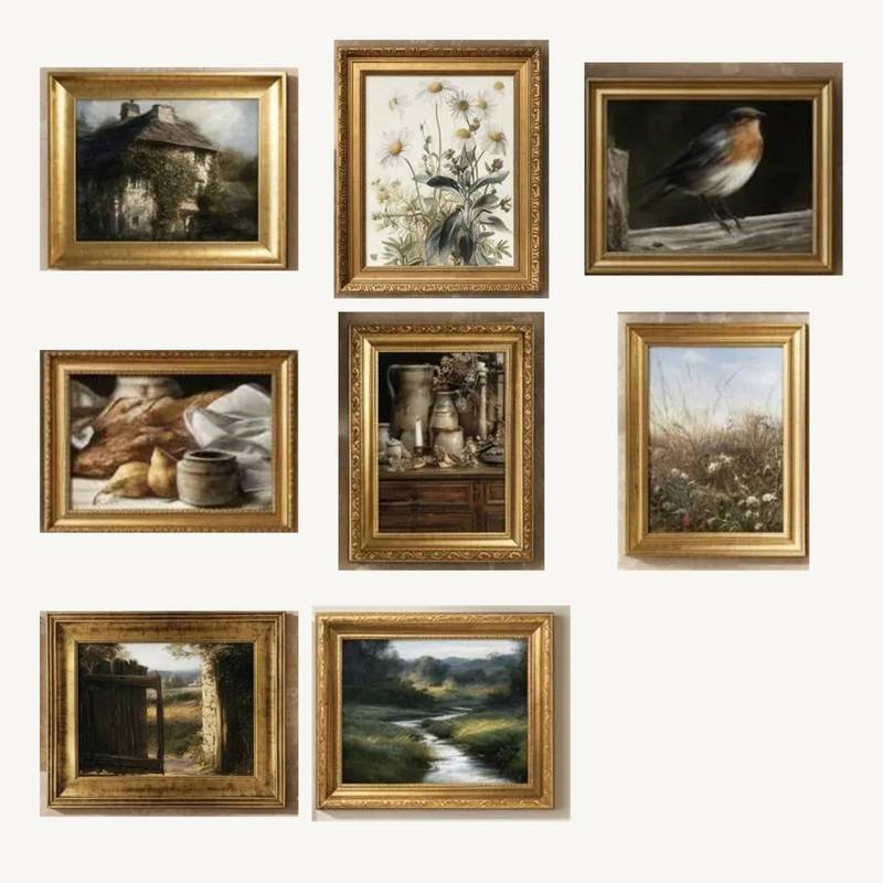 Floral Landscape Still Life Antique Cottage Poster No Frame Canvas Wall Art Painting Living Room Decor