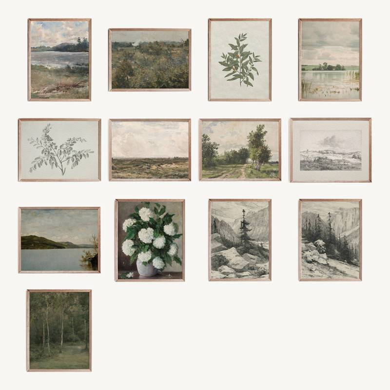 Botanical Landscape Sketch Vintage European Poster No Frame Canvas Wall Art Painting Living Room Decor