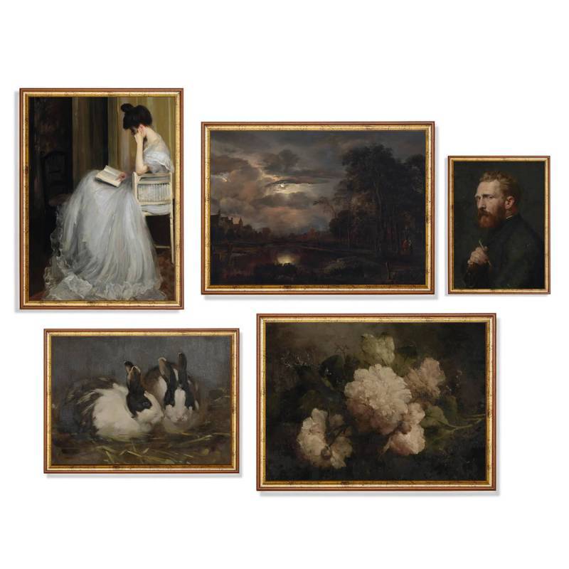 Floral Portrait Landscape Dark Academia Poster No Frame Canvas Wall Art Painting Bedroom Living Room Decor
