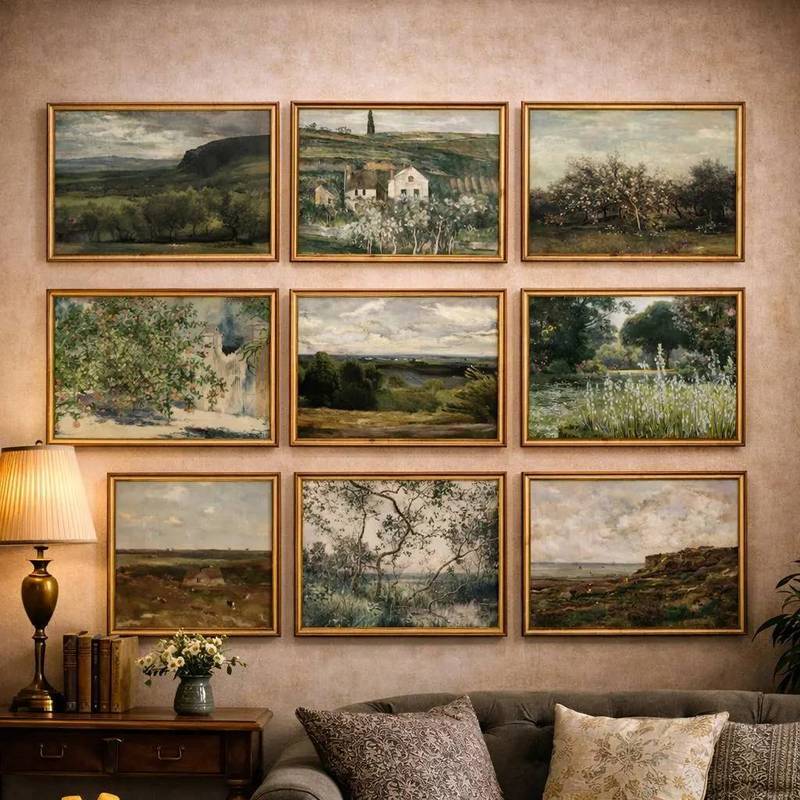Countryside River Farmhouse Landscape Antique  Canvas  Poster No FrameWall Art Painting Living Room Decor