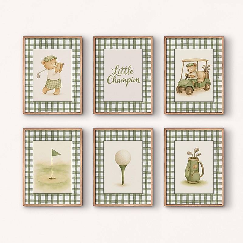 Golf Nursery Teddy Bear Set Poster No Frame Canvas Wall Art Painting Boys Bedroom Playroom Nursery Decor