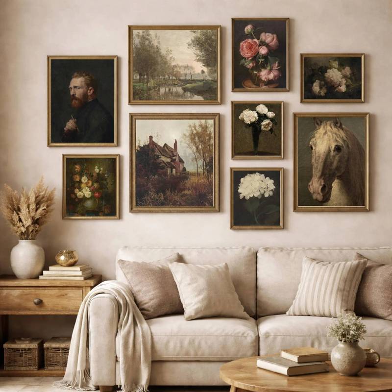 Floral Horse Landscape Antique European Poster No Frame Canvas Wall Art Painting Bedroom Living Room Decor