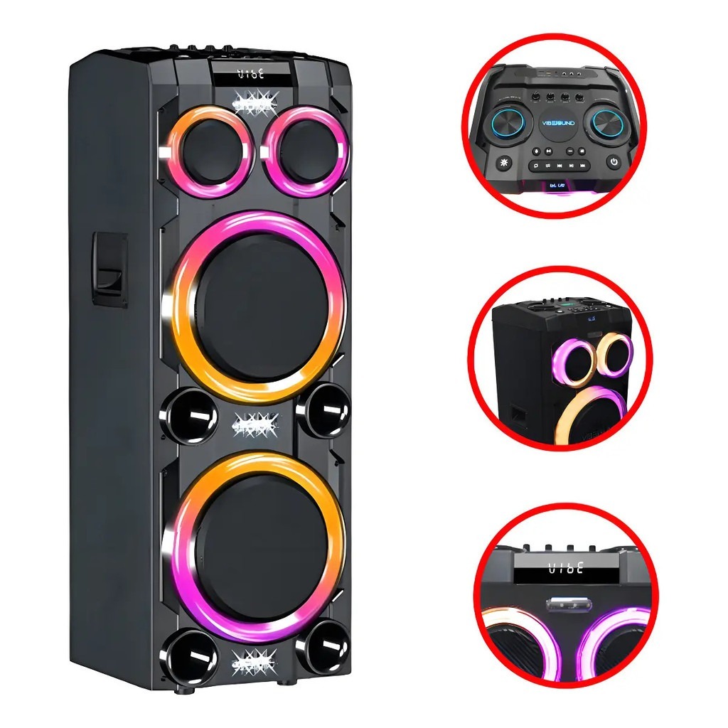 Caixa Som Potente Torre 2500W Rms 2 Falantes 12´´ Bluetooth Fm Usb BivoltTower Vibe Sound