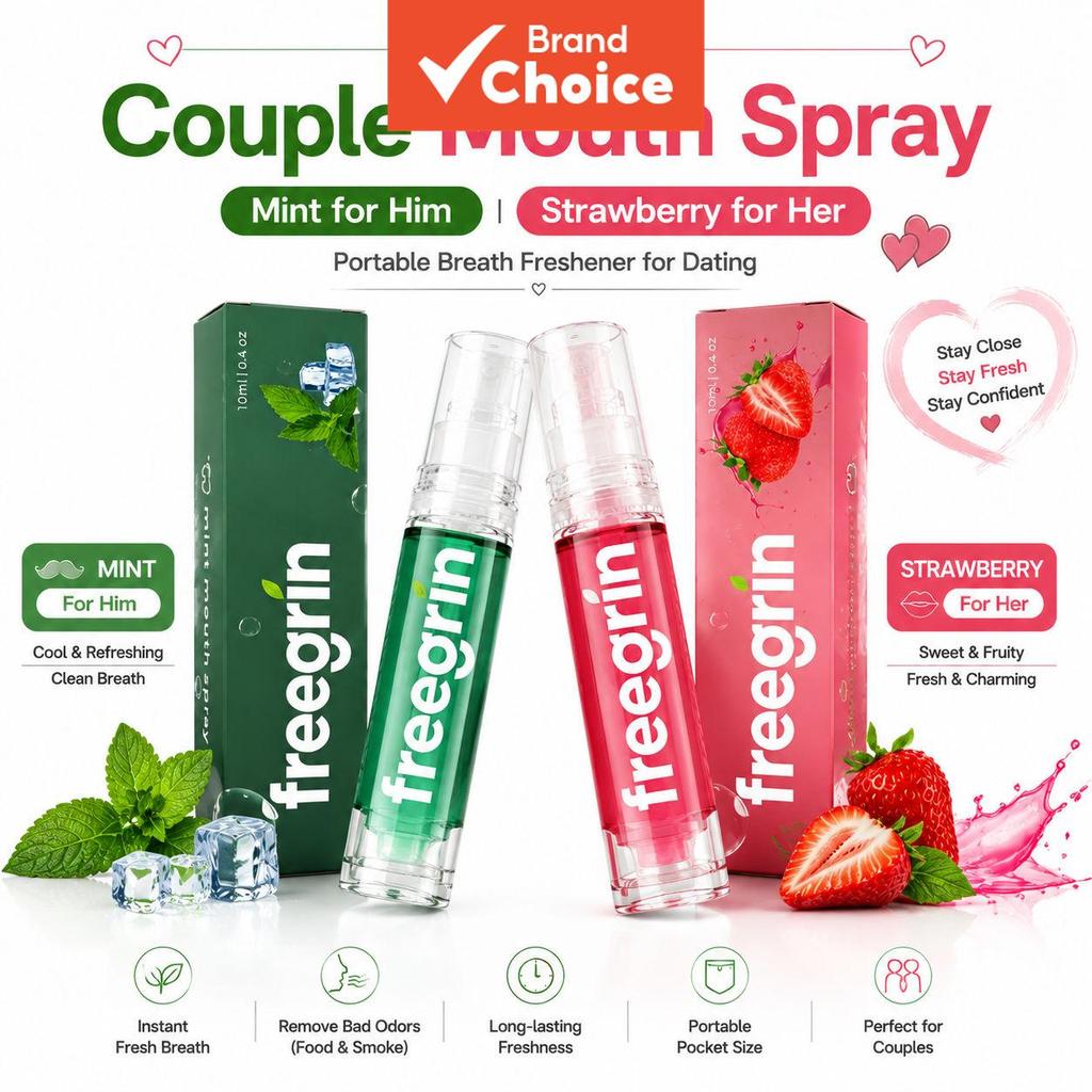 Fresh Breath Oral Spray 10ml Spray Bucal de Menta e Morango Mini para Viagem para Casais Antihalito para Encontros