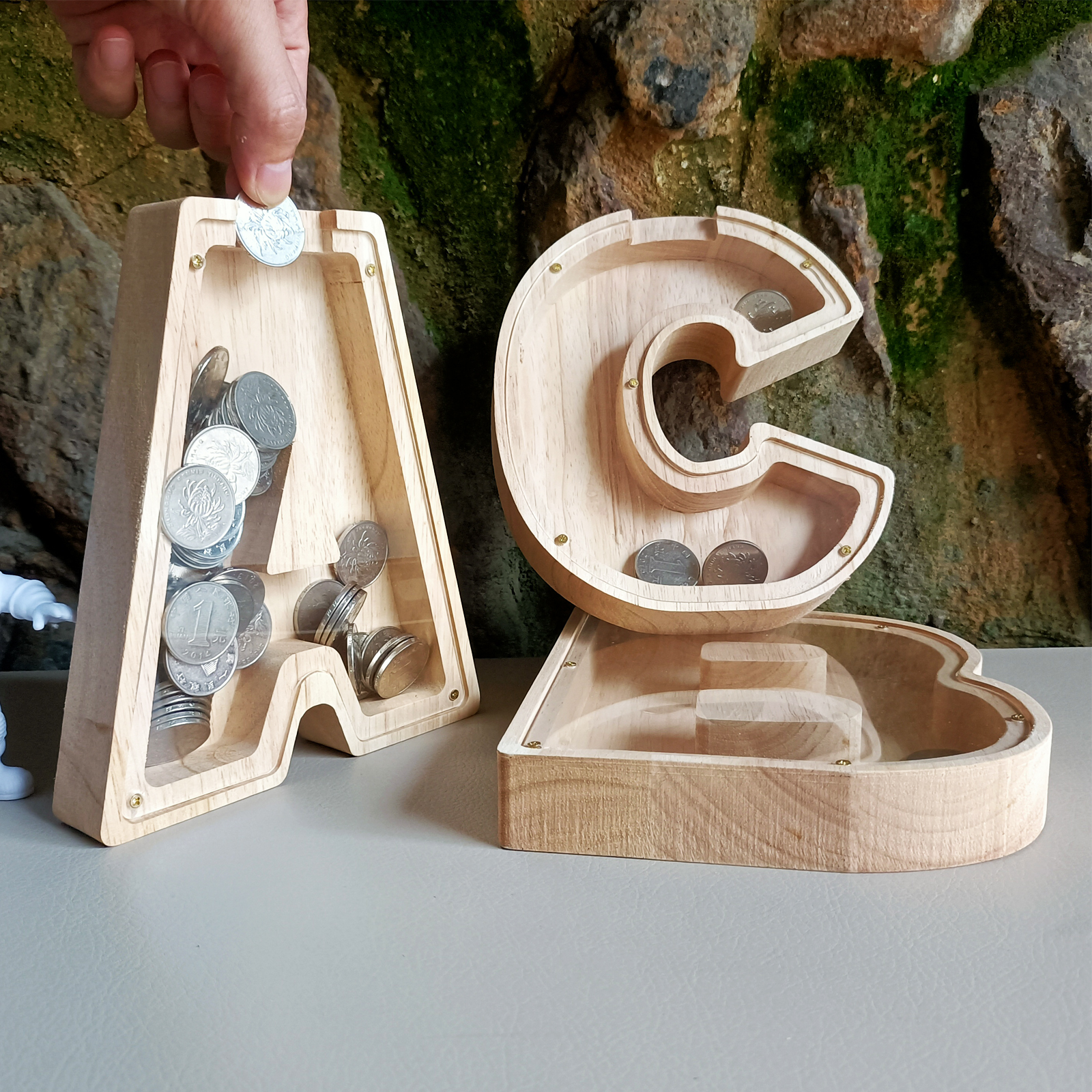 Novo Estilo Carta em Inglês Piggy Bank para Crianças e Meninos, Creative Wooden Decoração de Sala de Estar