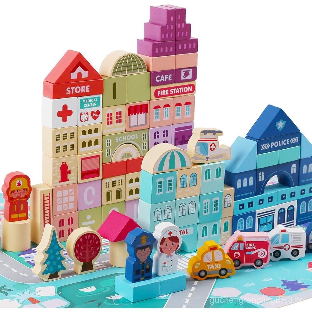 Wooden Building Blocks for Toddlers, Kids City Construction Stacking Creative Toys, Preschool Learning Education Block f