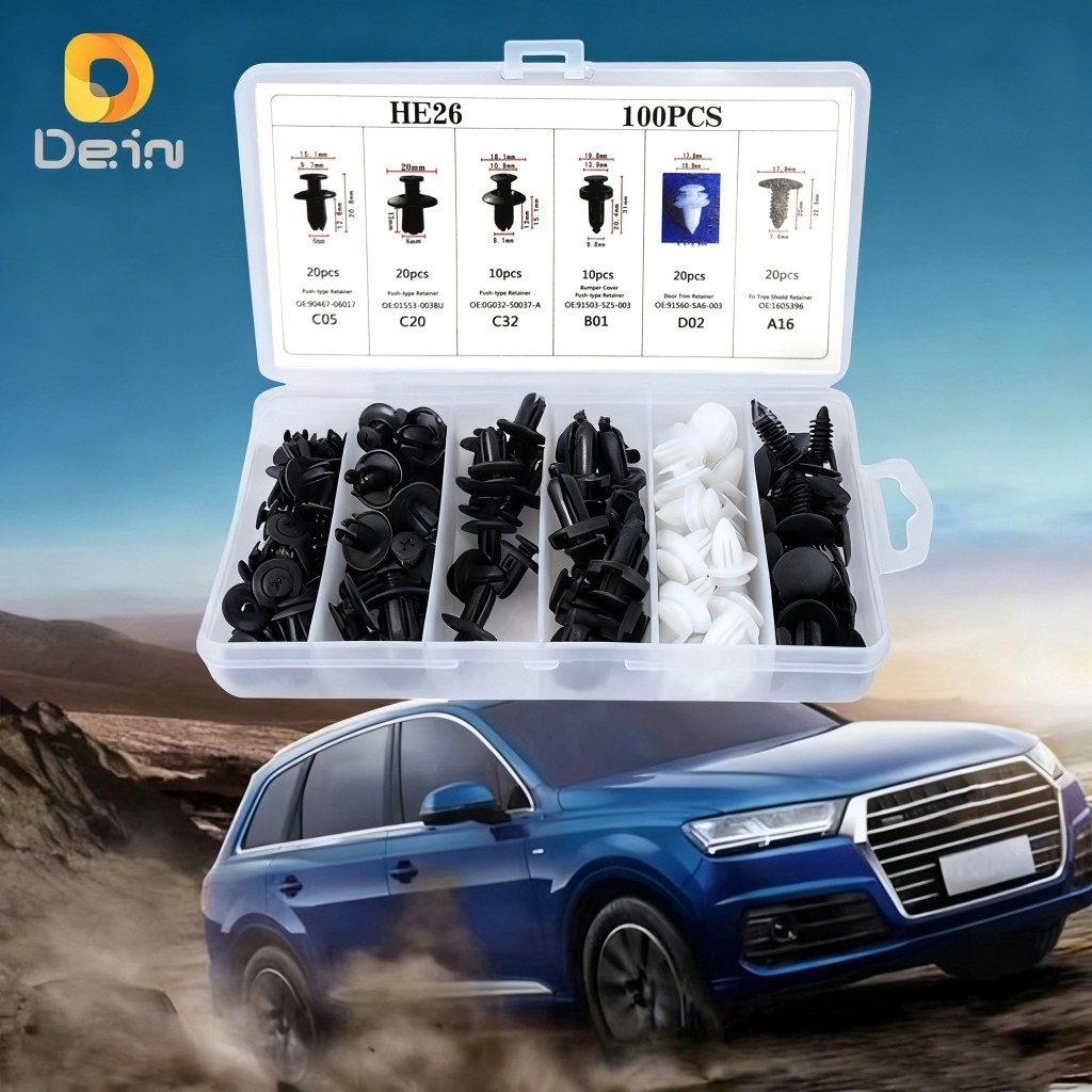 Kit 100 Presilhas Automotivas HE26 Universal Parachoque e Forro Porta com Caixa