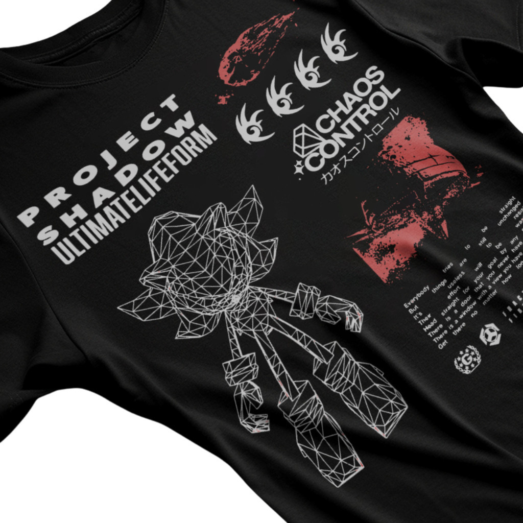 Camiseta Basica Algodao Project Shadow Ultimate life form Chaos Control Sonic Tee Unissex Camisa Basica e Oversized