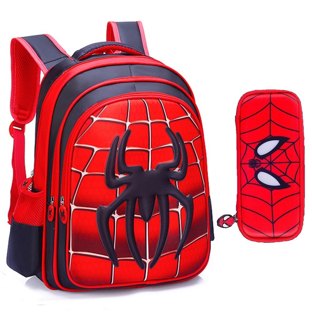 2 Em 1 3D Spiderman Marvel Mochila Escolar Bonito Dos Desenhos Animados Conjunto De Bebê Pré-Meninos Meninas Homem Saco