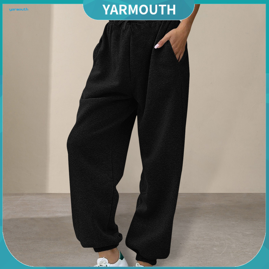 Solid Color Design Sweatpants Women’s High Waist Elastic with Adjustable Drawstring Harem Style Loose Lounge Pants Poc