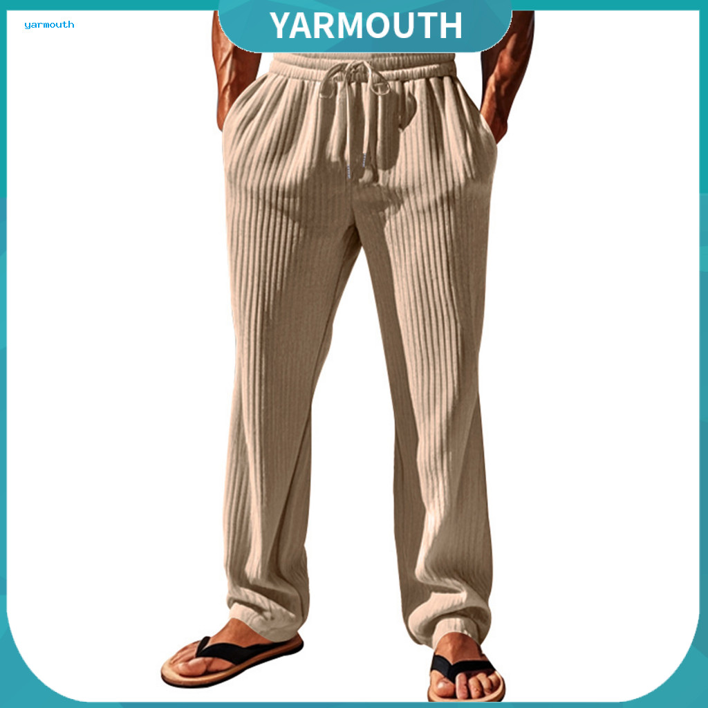 Elastic Waist Drawstring Pants Casual Men Bottoms Men's Wide Leg Sweatpants with Adjustable Pleated Design Side Pockets