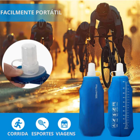 Garrafa Água Corrida Flexível Dobrável 500ML Portátil Esporte Outdoor Squeezable de Silicone com Tampa Anti-Va