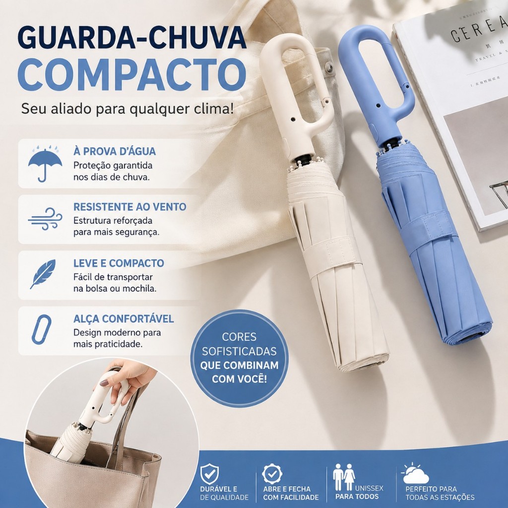 Creative Hook Handle Automatic Umbrella Windproof UV Protection Compact Folding Umbrella