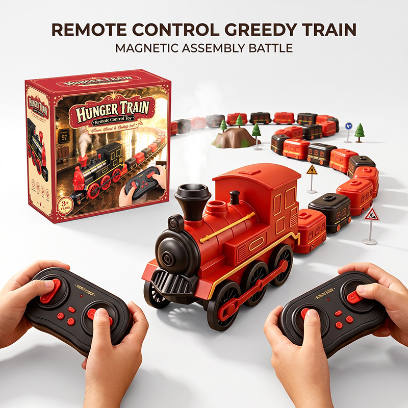 Children's remote-controlled magnetic snake, simulated small train, steam-electric toy car with whistle, Christmas gift