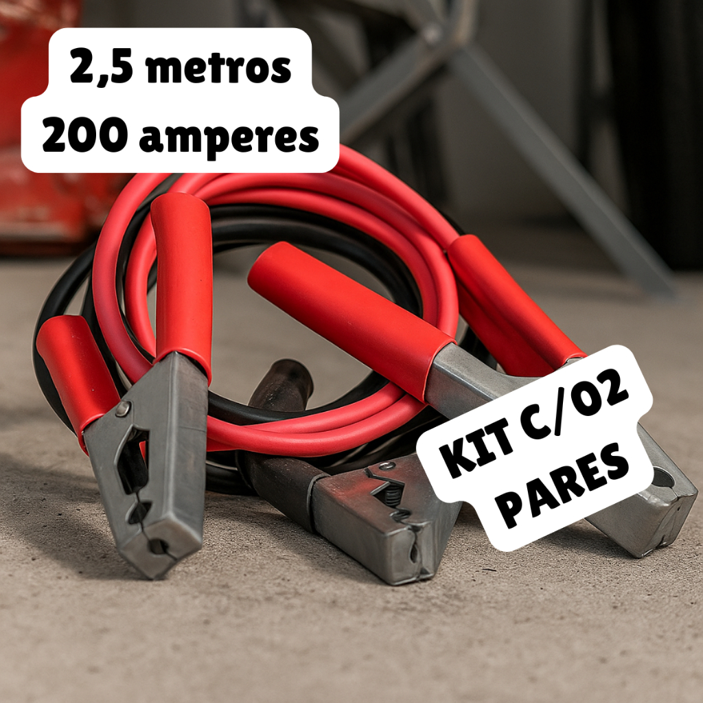 KIT com 02 Pares Cabo Para Chupeta Carga de Bateria Trânsferencia Para Carro Veículos Com 2,5m 200amp 12V