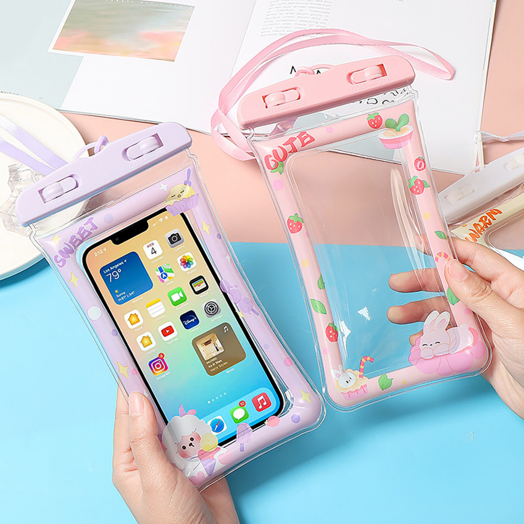 Floating Phone Case for Swimming Waterproof Pouch with Airbag Lanyard Pvc Dry Bag for Beach Pool Touch Screen Triple Sea