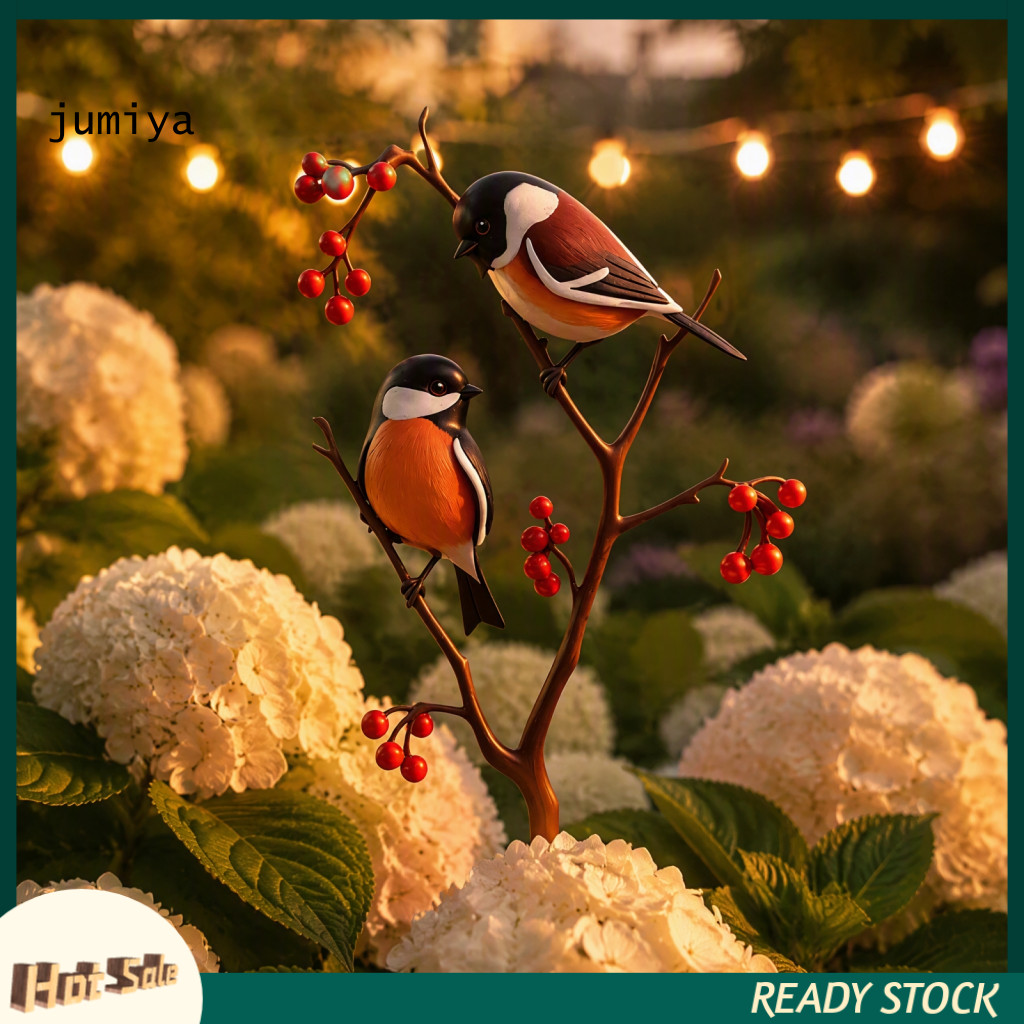 Metal Garden Stakes Decorative Outdoor Yard Art Stake with Cute Frog Lotus Leaf Mushroom Birds on Tree Branch – Lawn f