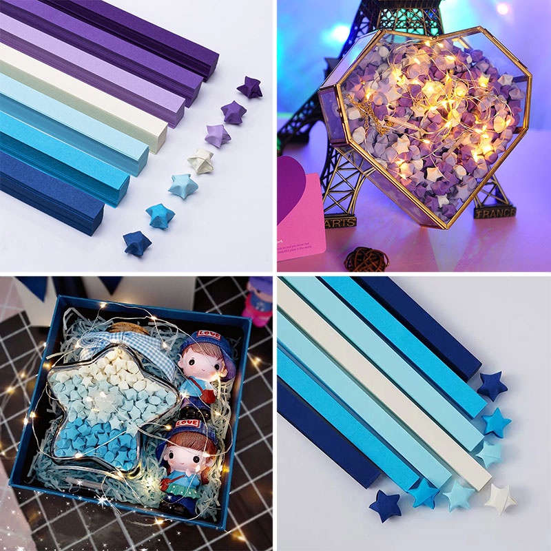 Conjunto de 540 peças de papel colorido para dobrar estrelas DIY, artesanato decorativo em forma de estrelas coloridas e