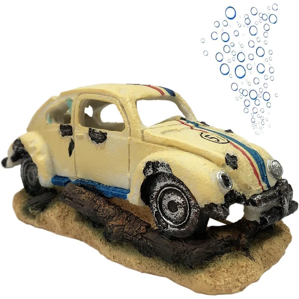 SLOCME Aquarium Bubble Wreck Car Decorations - Fish Tank Bubble Car Decor for Air Bubbler Oxygen Pump，Resin Material Car