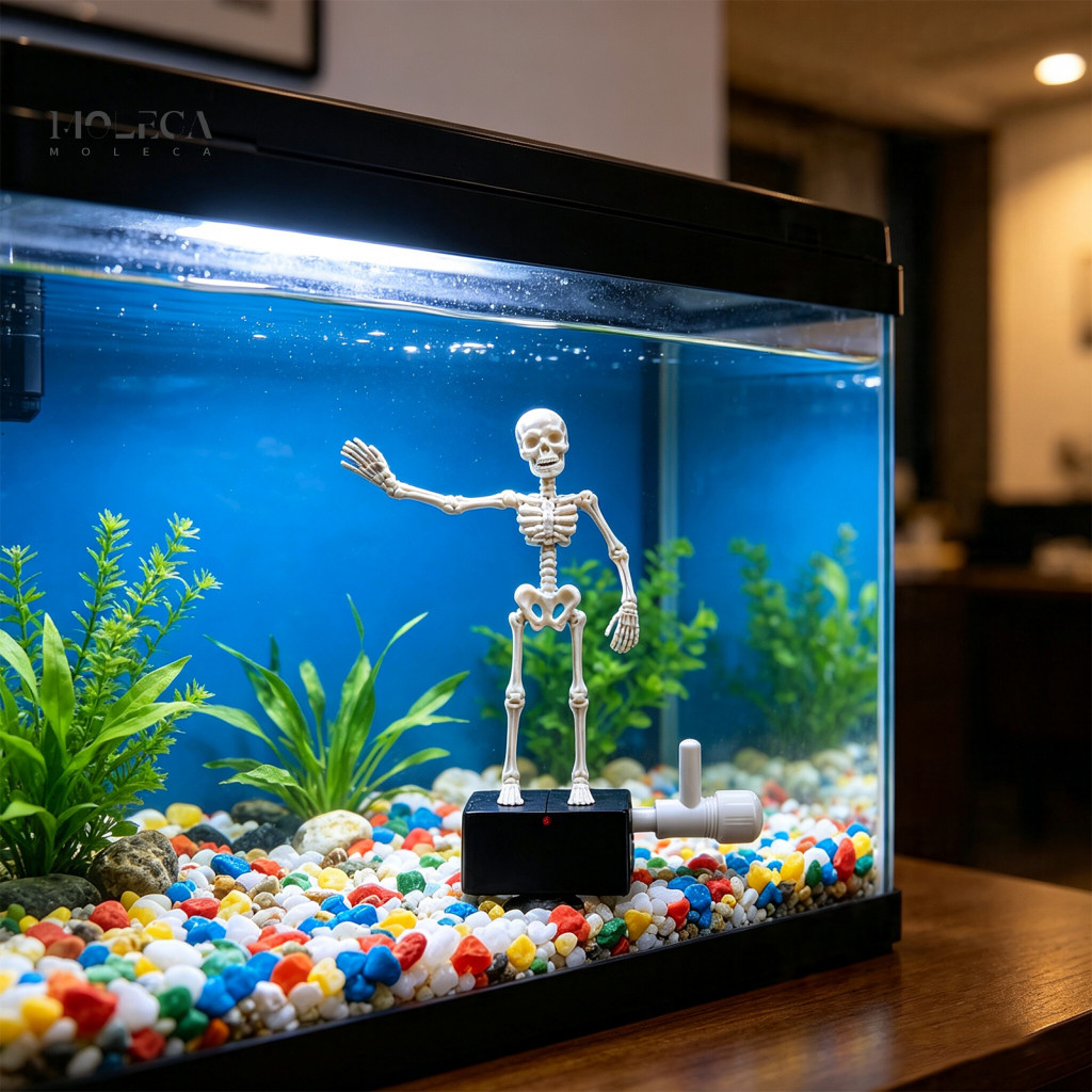Dancing Skull Moving Decor Halloween Aquarium Skeleton Fish Tank Ornament Bubble-driven Joints Realistic Swing Decoratio