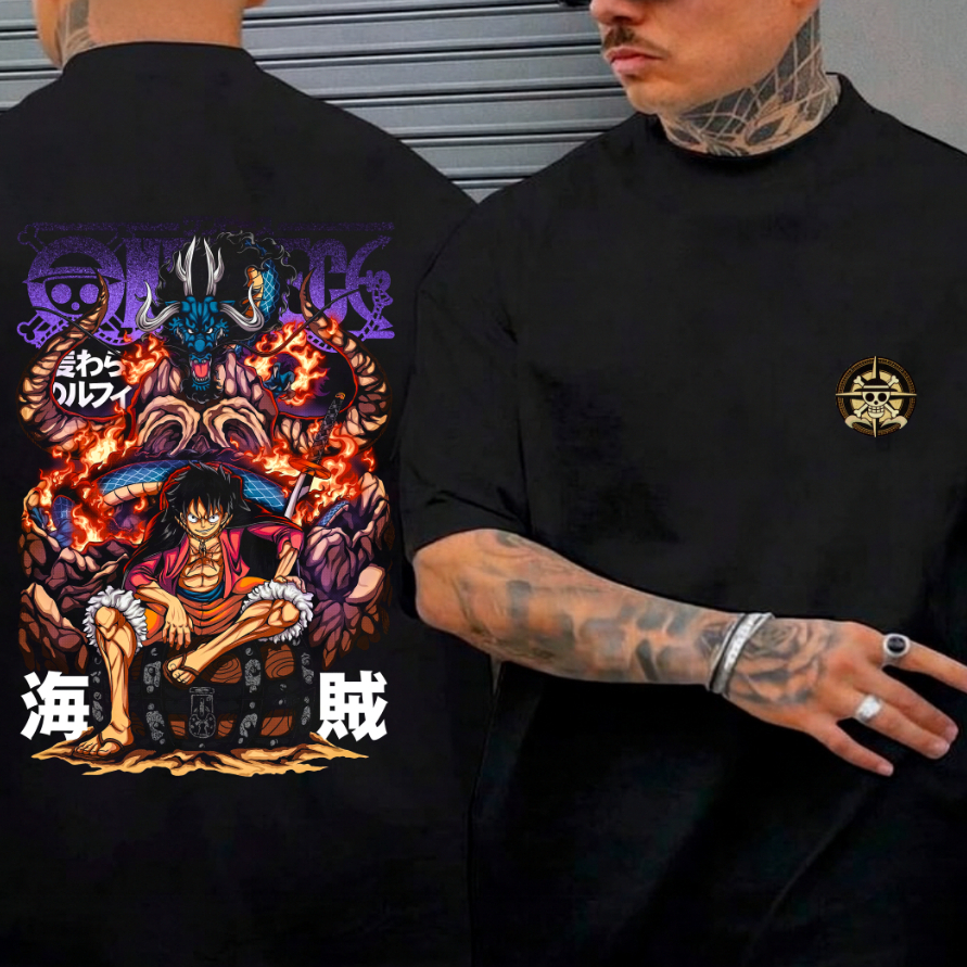 Camiseta Anime Oversized Unisex Streetwear Academia Casual One Piratas Piece Luff  Dragão