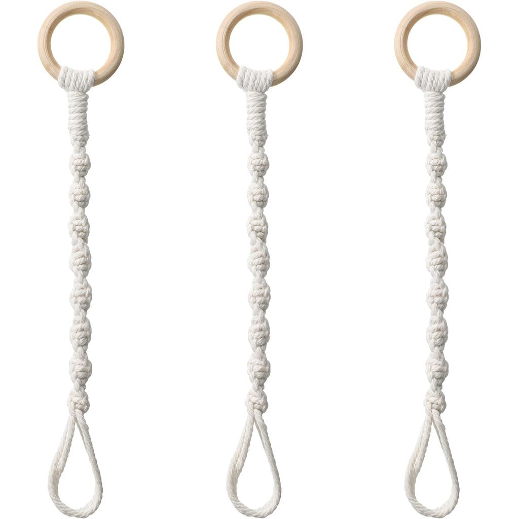3 Pcs Adjustable Macrame Plant Hanger Extenders with Wooden Ring Handmade Woven Hanging Basket Extension Connectable Rop