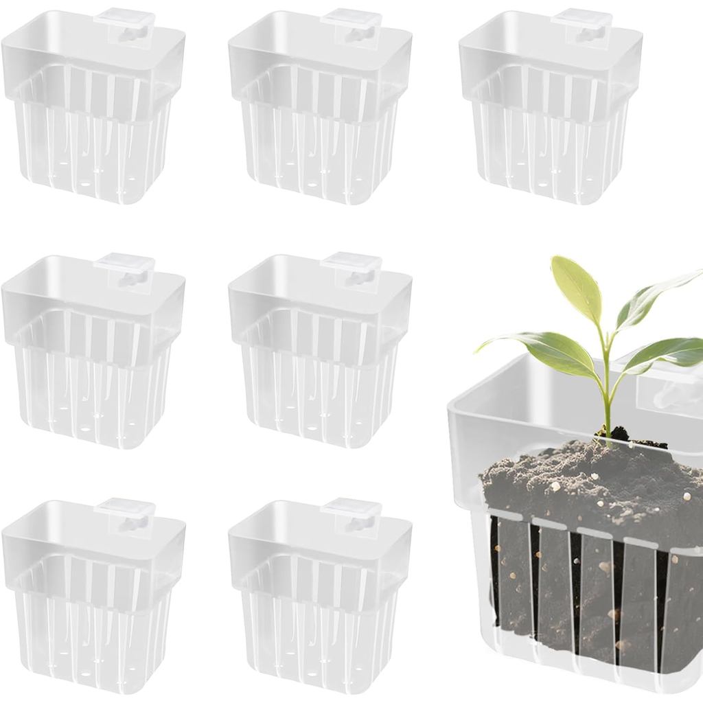8 PCS Hanging Aquarium Plant Holder with Hook, Fish Tank Plant Holders with Hole, Top Aquatic Planter Hanging Pot for Hy