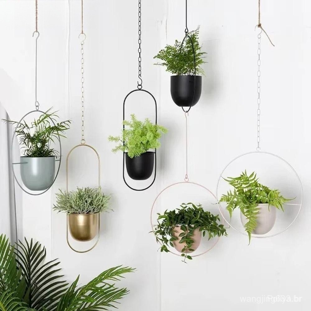 MIOSHOP Hanging Basket for Plants, Iron Bucket Glass, Creative with Hook for Hanging Flowers Home Decoration MOS6