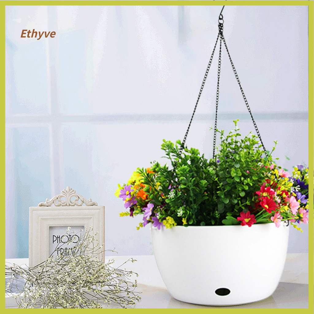 Hanging Flower Pot with Side Water Pour Holes Metal Hook for Plants Drain Anti-rust Coated Planter for Easy for Indoor