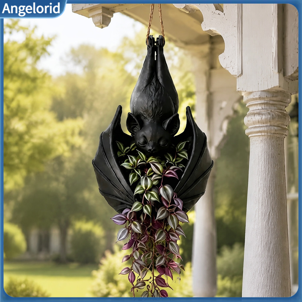 Bat Shape Hanging Planter Unique Halloween Yard Ornament Plant Pot Decorative for Indoor Outdoor Vines Bat-shaped Flower
