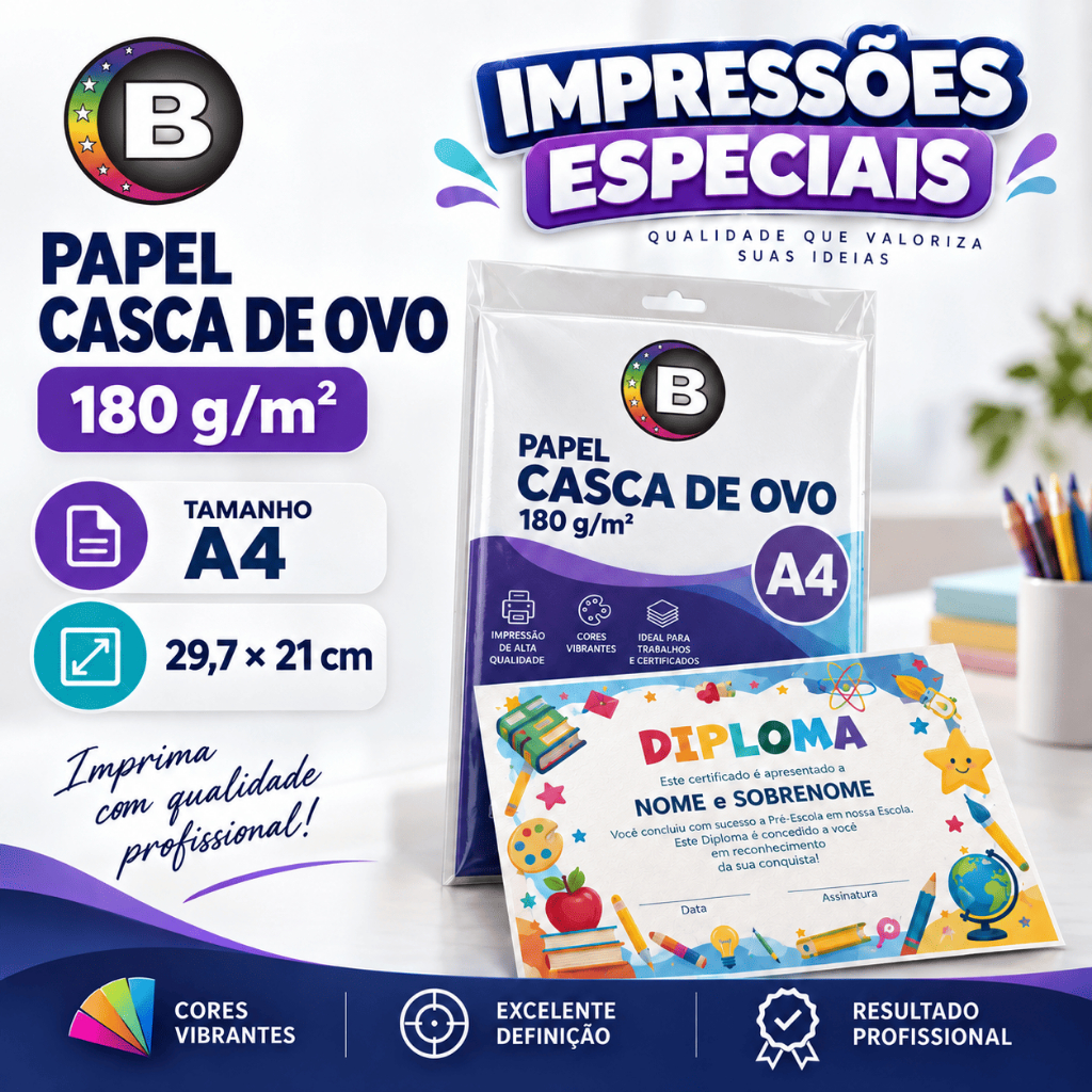 Impressão Colorida de Certificado Diploma Frente e Verso ou Somente Frente  Papel TEXTURIZADO 180g