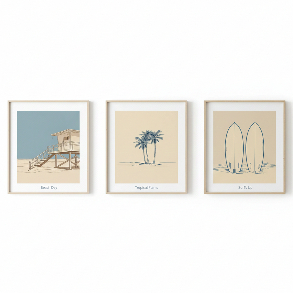 Quadros decorativos  Beach Surf Island (3 peças)