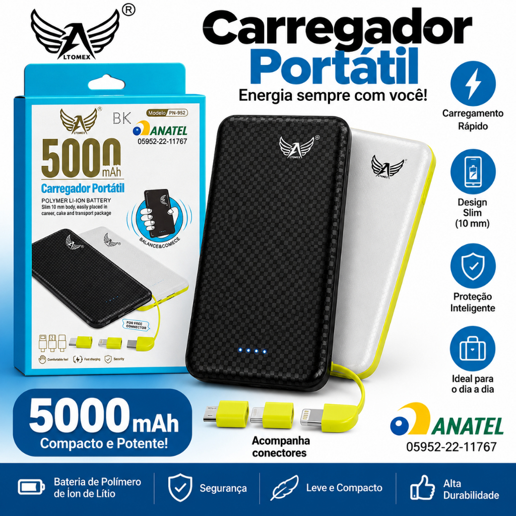 LTOMEXPN-952 Capacidade: 5000 mAh Carregador portátil / Power Bank Bateria: Polymer Li-Ion