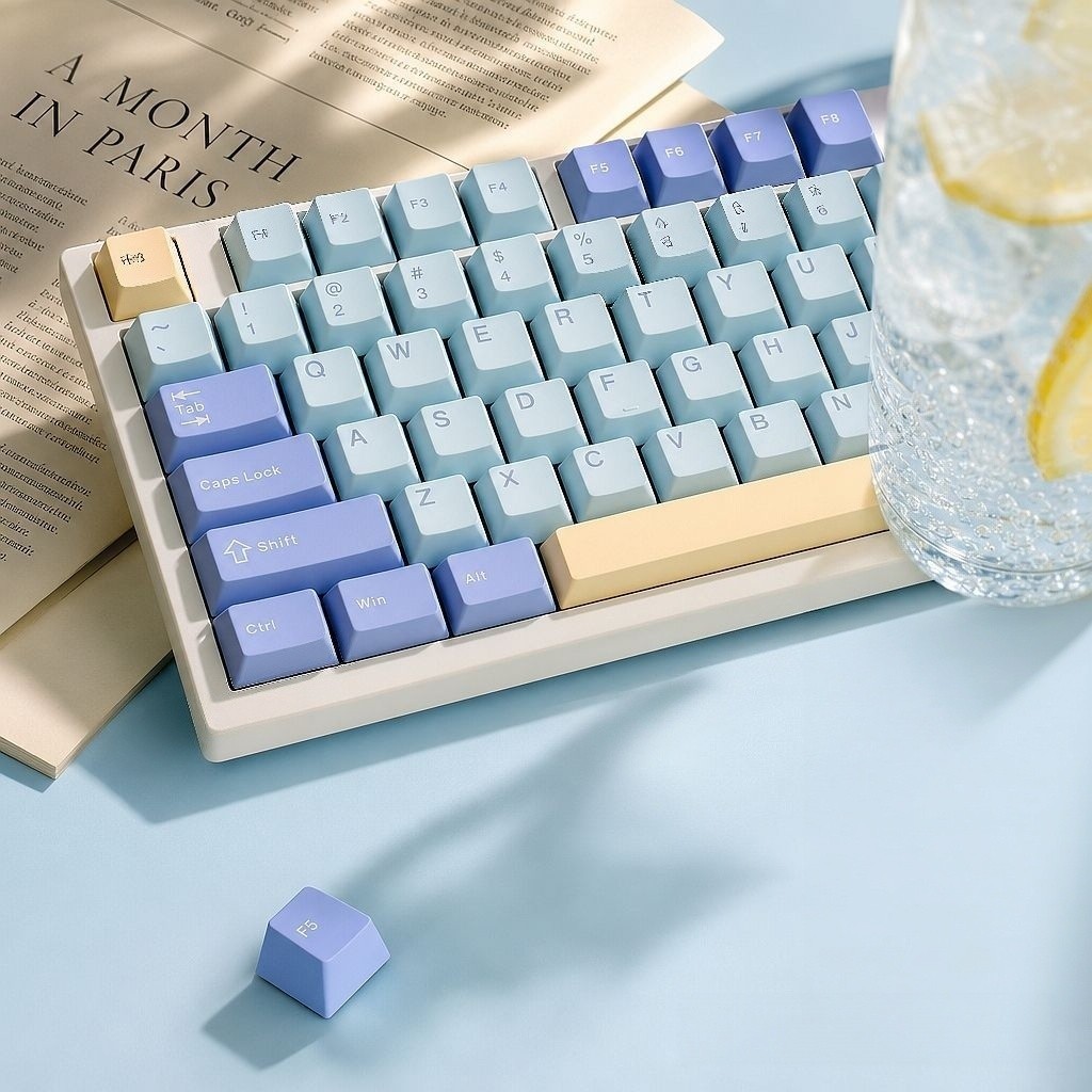 128 Teclas Personalizadas Tricolor Gelo Azul PBT Keycaps Perfil Cereja Conjunto De Duplas Para Teclado Mecânico