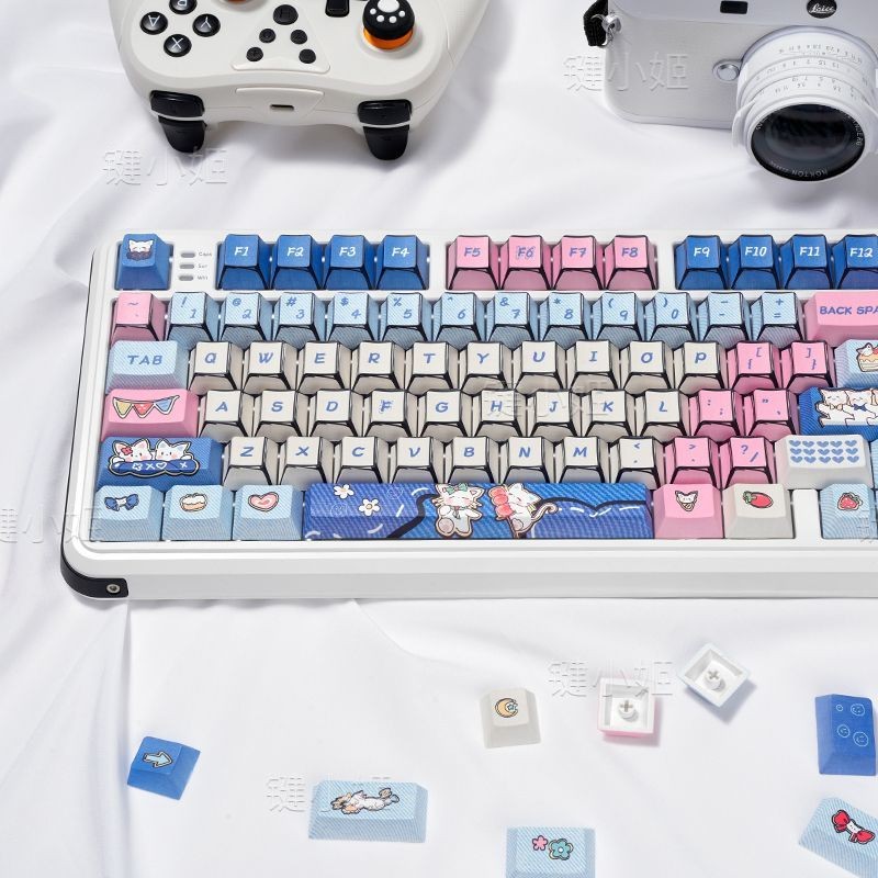 Conjunto Completo De Teclas Dye-Sub PBT Estilo Mangá Gatinho Cherry Profile (128)