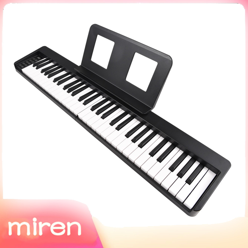 Miren.br Piano eletrônico dobrável de 61 teclas, ritmos de 128 tons, tela LCD, alto-falantes duplos, bateria