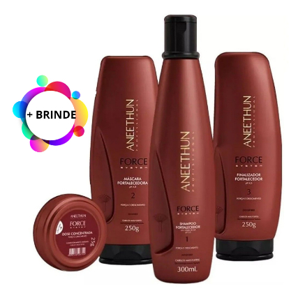 ANEETHUN KIT LINHA FORCE  FORTALECEDORA + 1 ESCOVA MÁGICA (FORÇA E CRESCIMENTO)