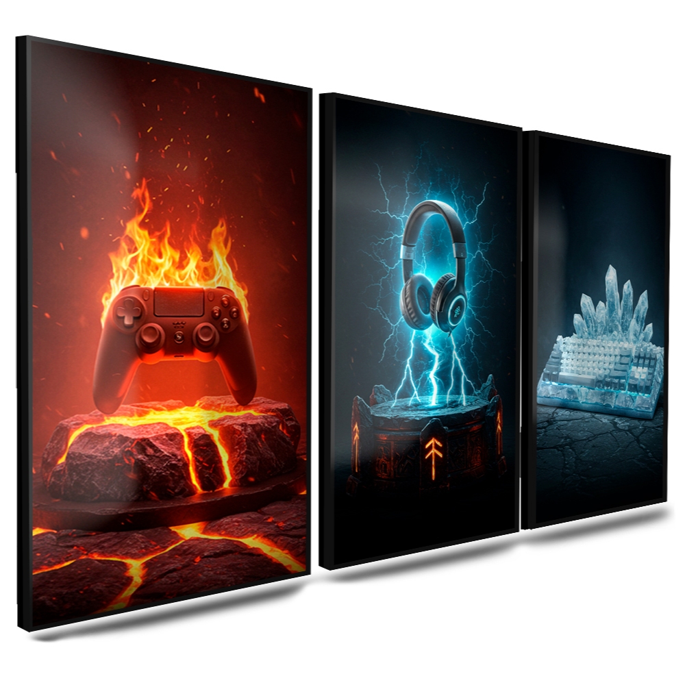 Kit Quadros Decorativos Mundo Gamer Controle Fone Gaming Sala Quarto