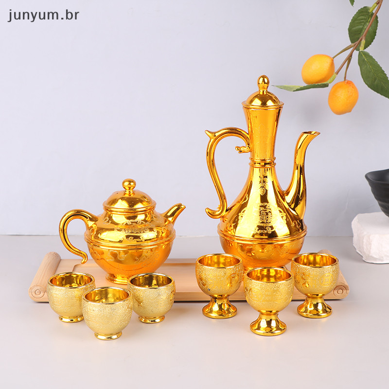 JUNYUM Vintage Wine Kettle Set with Glasses, Jug, Tea Pot, and Offering Cup .