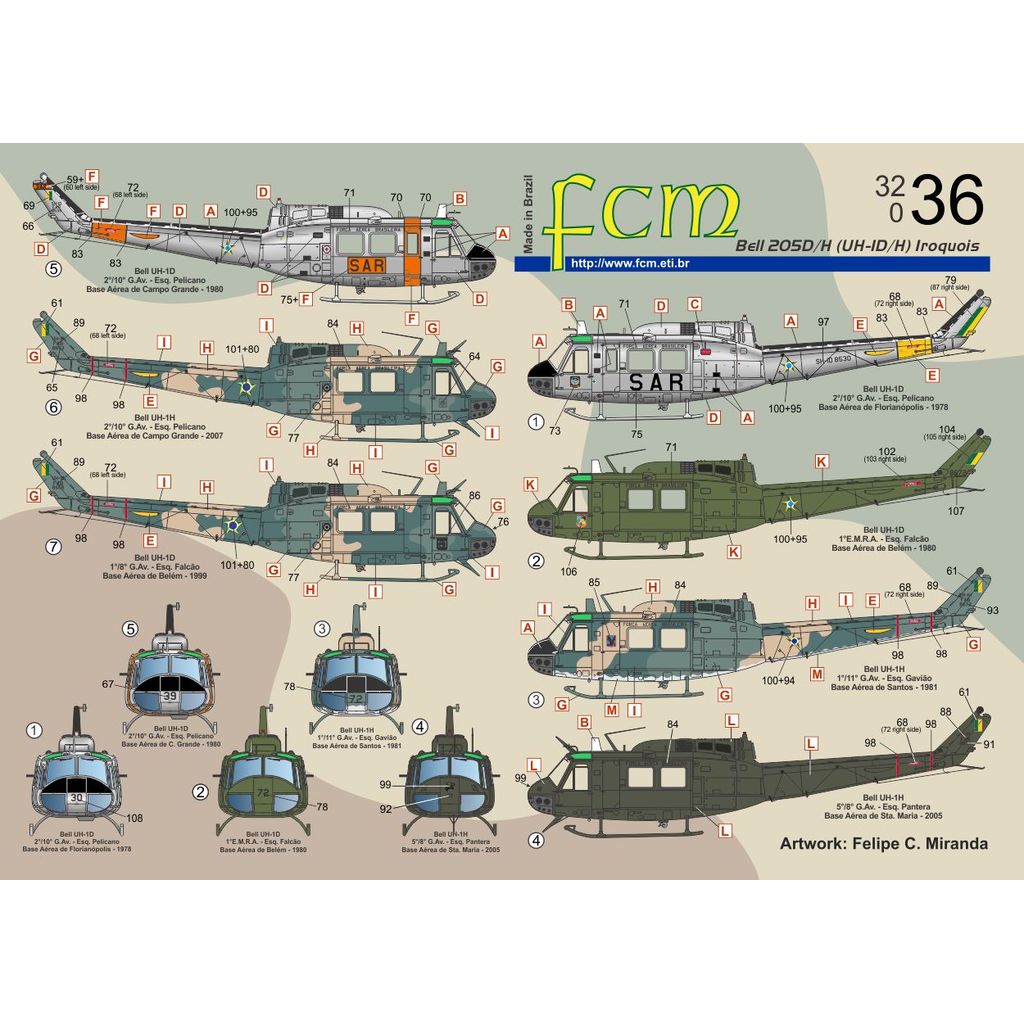 Decalque Helicoptero Bell Huey 205D/H UH-1D /H 1/32 Decal Fcm